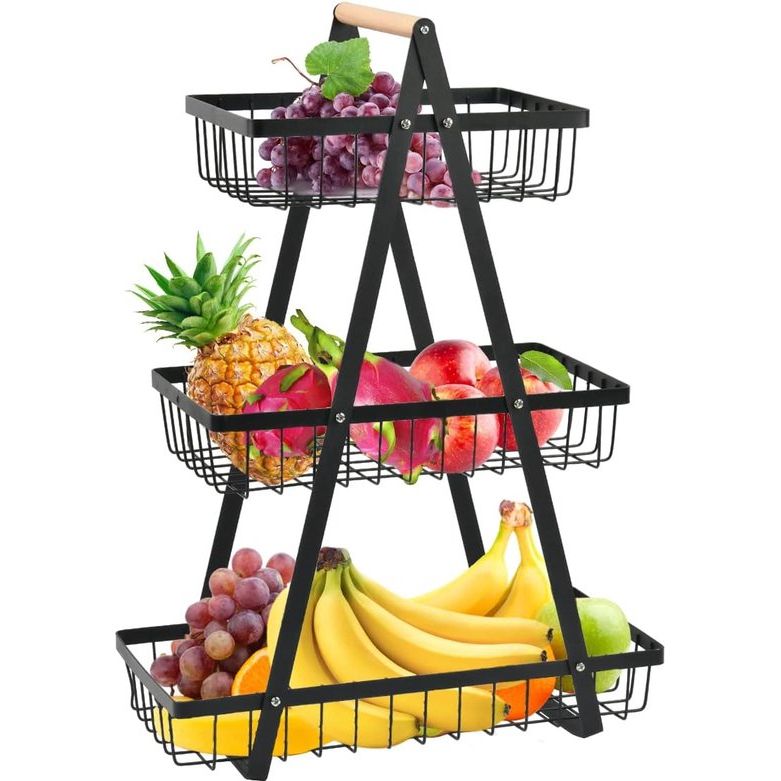 Fruitmand, broodmand, 3 etagères, metalen fruitschaal, etagère, broodmand, groentemand, etagère met 3 niveaus, afneembare fruithouder voor keuken, fruit, groenten, snacks