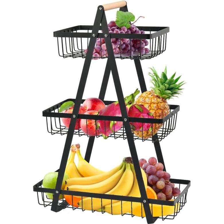 Fruitmand, broodmand, 3 etagères, metalen fruitschaal, etagère, broodmand, groentemand, etagère met 3 niveaus, afneembare fruithouder voor keuken, fruit, groenten, snacks