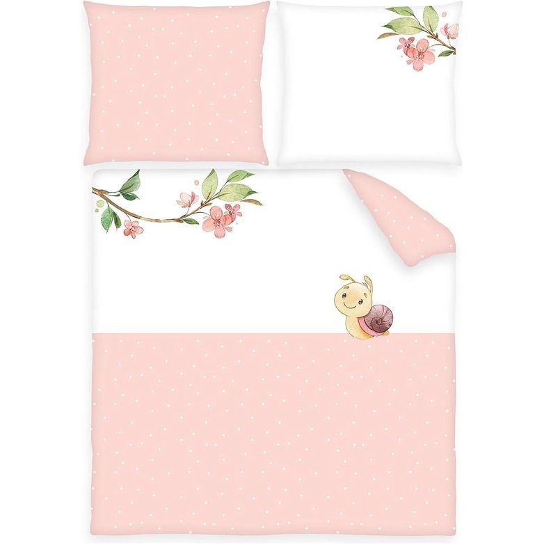 Slakkenwieg bedlinnen roze, kussensloop 35 x 40 cm met hotelovertrek, dekbedovertrek 80 x 80 cm met hotelhoes, 100% katoen, renforcé