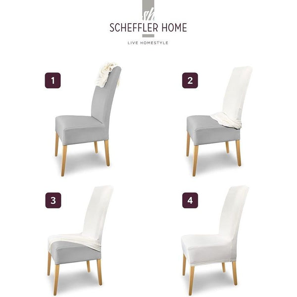 Stoelhoezen, stretch Lena/stoelhoezen, set van 4, crème/rekbare stoelhoezen met hoge rugleuning, als stoelhoes, wasbaar