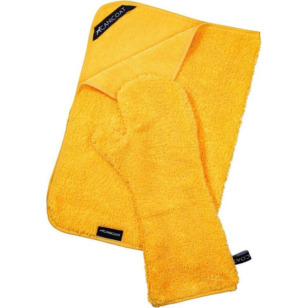 Hondenhanddoek met handschoenenset, Oeko-Tex® gecertificeerd, absorberende en sneldrogende microvezel (S/M, geel)
