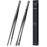 2 stuks 30,5 cm Kookpincet, tang, precisie, gekartelde punten, roestvrij staal, professioneel kooktriet, keukengereedschap voor grillen, coaten en serveren (zwart)