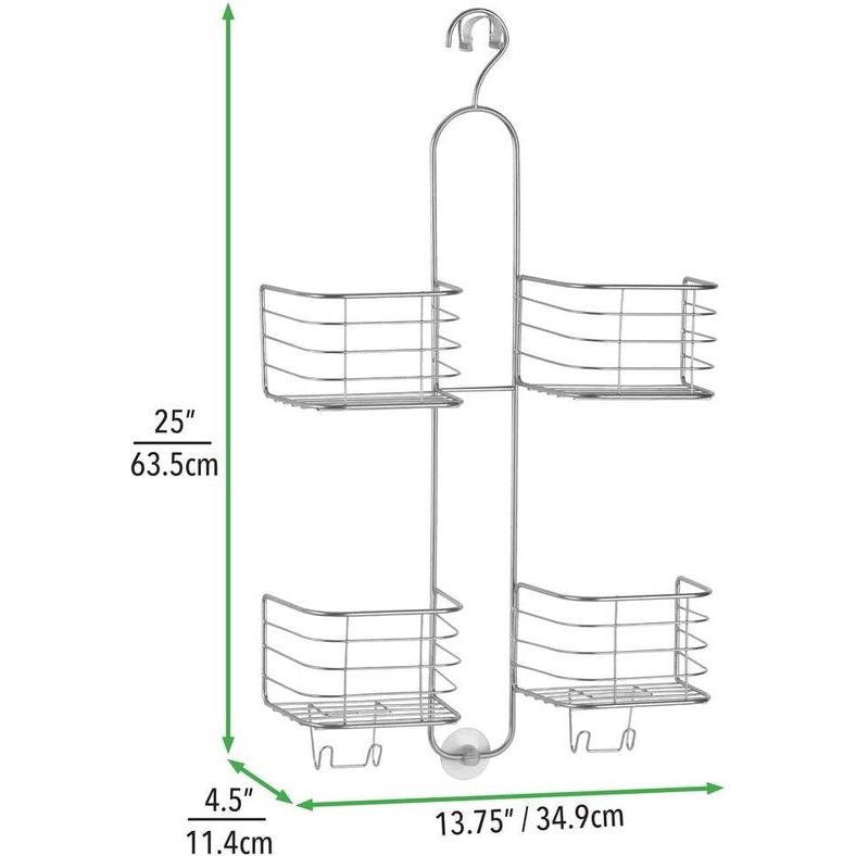 Doucheplank voor badkamer - 4 opbergmanden - Doucheplank voor shampoo, conditioner, douchegel en andere badkameraccessoires - Extra grote doucheopslag - Kleur: Zilver