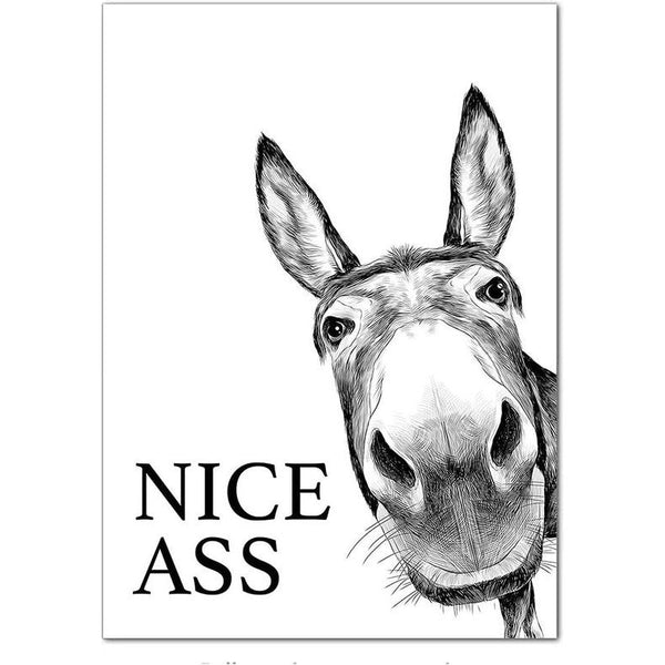 Badkamerdecoratie foto's, zwart en wit, schattige ezel, canvas, wanddecoratie, humor dieren, badkamer, kunstdrukken, rustieke boerderijstijl, toiletdecoratie, 20 x 30 cm