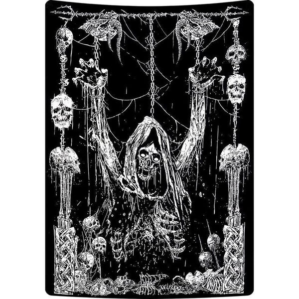wandtapijt, menselijke schedel wandtapijt, zwart en wit wandtapijt, esthetische stijl, gothic wanddoek, slaapkamer huisdecoratie wanddoek, polyester 150 cm x 130 cm