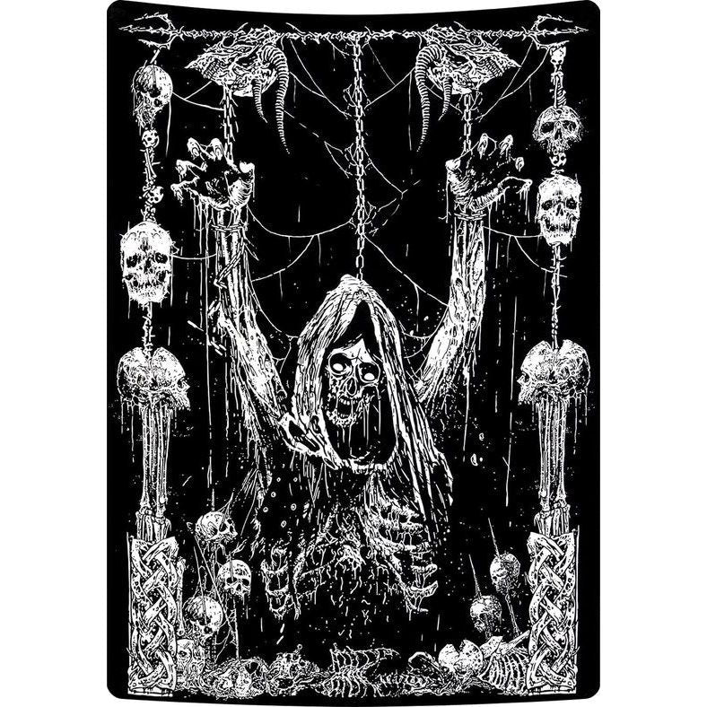 wandtapijt, menselijke schedel wandtapijt, zwart en wit wandtapijt, esthetische stijl, gothic wanddoek, slaapkamer huisdecoratie wanddoek, polyester 150 cm x 130 cm