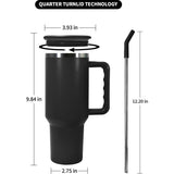 Beker met handvat en rietje, 1200 ml, dubbelwandig, vacuüm, roestvrij staal, draagbare autobeker, reisfles, koffiebeker voor onderweg of kantoor, houdt koffie thee urenlang warm of koud