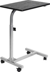 Laptoptafel in hoogte verstelbaar met wielen laptopstandaard bijzettafel slaapbank tafel nachtkastje, metalen frame, houten tafelblad, zwart, 48x37x79 cm