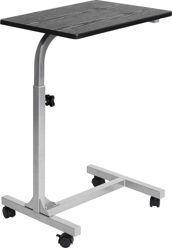 Laptoptafel in hoogte verstelbaar met wielen laptopstandaard bijzettafel slaapbank tafel nachtkastje, metalen frame, houten tafelblad, zwart, 48x37x79 cm