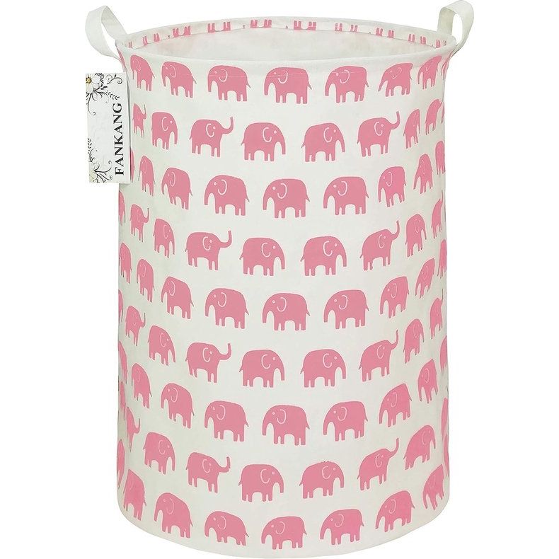 Wasmand voor kinderkamer, linnen, opvouwbaar, grote opbergmanden voor kinderspeelgoed, kinderkamer, thuis, geschenkmand (roze olifant)