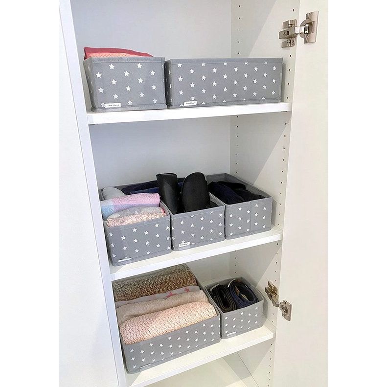 De Huus opvouwbare opbergdoos stof 8-pack in verschillende maten, opberglade, kledingkast, slaapkamer, badkamer, kantoor, kast, opbergdozen, sterren
