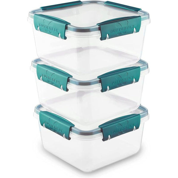 Butterfly - Set 3 x 1,2 l vershouddozen met deksel, luchtdichte maalprepboxen, -40 tot +100 graden, BPA-vrij plastic, tupperblikjes, magnetronservies, vriesdozen, voor vaatwassers