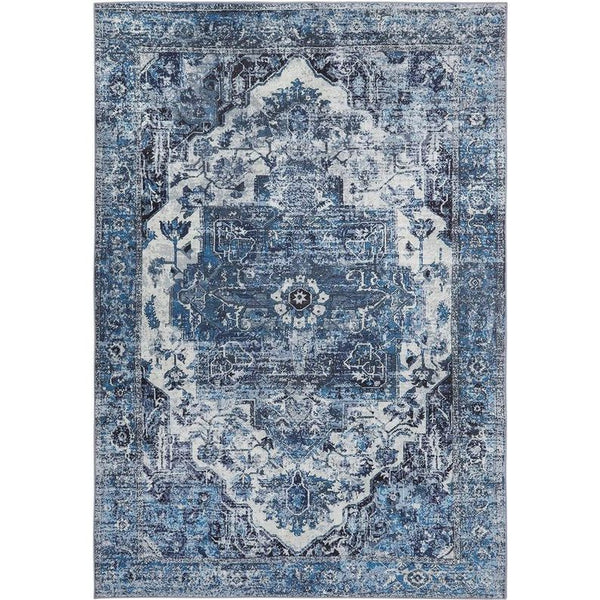 Wasbaar vintage tapijt in boho-stijl, 120 x 170 cm, antislip, vuilafstotend, voor binnen, voor woonkamer, slaapkamer, thuiskantoor, blauw