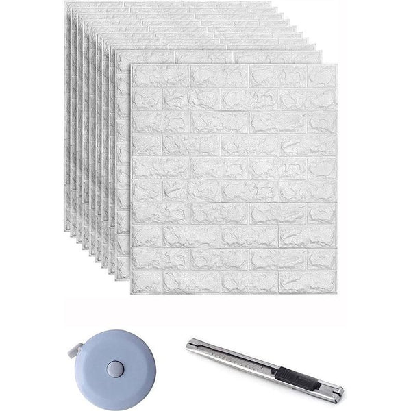 3D ophanging, wandpanelen, zelfklevend, 10 stuks, ophanging, baksteen, waterdicht, ophanging, wandophanging, schuim, 35 x 38,5 cm, voor keuken, woonkamer, slaapkamer, kinderkamer (wit)