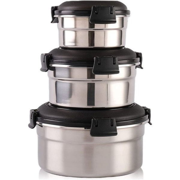 (Pack van 3) RVS Bento Box met siliconen deksels, lekvrij, herbruikbaar, BPA-vrij, ideaal geschenkkeuze, S/M/L