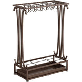 Extra grote bruine metalen 21-gaats rechthoekige paraplubak met 24 haken en gratis regenwaterbak 70 x 50 x 24 cm