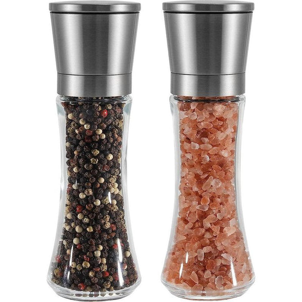 Zout- en pepermolenset, borosilicaatglas, zwarte peper- en handzoutmolen van roestvrij staal