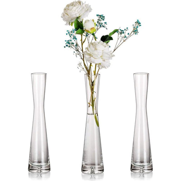 Bloemenvaas, modern, glazen vazen, smal: 3-delig, 24,5 cm hoog, blomus vaas, glas, set, handgemaakte smalle vazen, tafeldecoratie, woonkamer, eettafel, tulpenvaas, decoratieve vaas voor