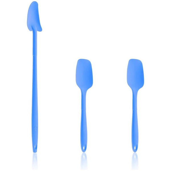 Lepel voor restjes, Flex Spoon M, Premium Food Silicone met roestvrijstalen kern, in een kleurrijke doos (blauw, set van 3)