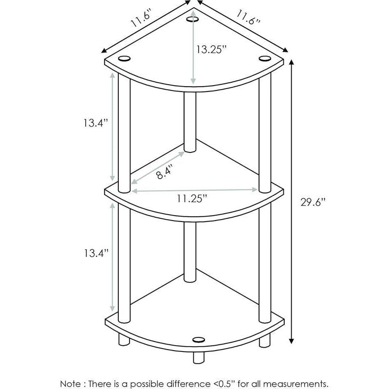 Compacte multifunctionele hoekplank met 3 lagen, hout, Frans eiken grijs/zwart, 29,46 x 29,46 x 75,18 cm