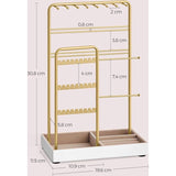 Sieradenstandaard, sieradenhouder, metalen frame, sieradendienblad fluweel, sieradenopslag voor halskettingen, armbanden, oorbellen, oorbellen, ringen, cadeau-idee, goudkleurig JJS021A01