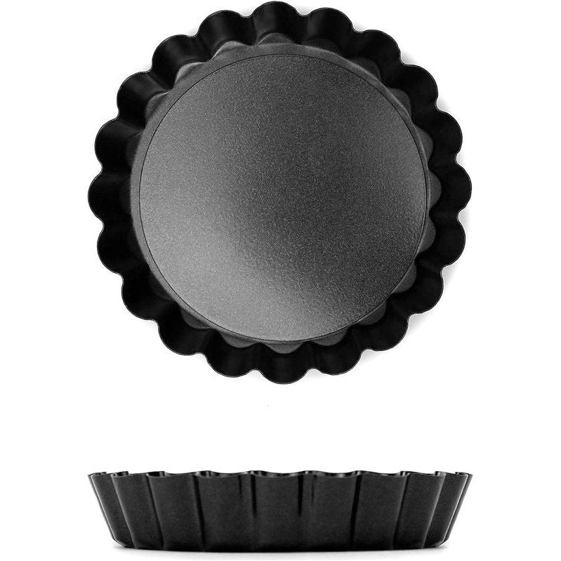 10 stuks taartvormen Ø 10 cm met hefbodem, mini-tartelette vormpjes quichevorm van voedselveilig koolstofstaal met antiaanbaklaag