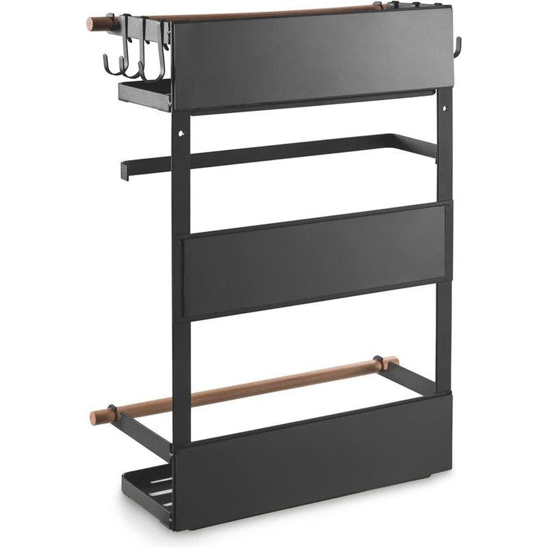 Magnetisch zijrek, belastbaar tot 12 kg, hangrek met afneembare haken en houten stokken, zwart