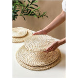 Placemat van zeegras - waterhyacint, set van 6 placemats, afwasbaar, 35 cm, rond (maïsschaal, 4 stuks)