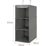 Hangende organizer met 3 vakken, kledingkast, opvouwbaar hangrek, hangorganizer van stof, hangende stoffen kast met ijzeren frame, opbergsysteem voor kleding - grijs