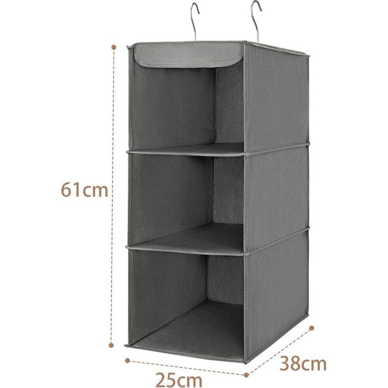 Hangende organizer met 3 vakken, kledingkast, opvouwbaar hangrek, hangorganizer van stof, hangende stoffen kast met ijzeren frame, opbergsysteem voor kleding - grijs