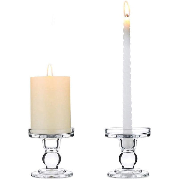 2 stuks glazen taper & pillar kaarsenhouders, 8 cm hoogte kristallen venster kaarsen staan, kandelaar glas voor bruiloft & eettafel middenstukken woonkamer kerstdecoratie, stompkaarsenhouder