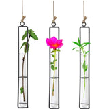 3 stuks glazen vaasjes van smeedijzer, fles reageerbuis voor bloemen, hangende metalen luchtplantenhouder, metalen strijkijzer, creatieve wandophanging, planten, glazen vazen voor