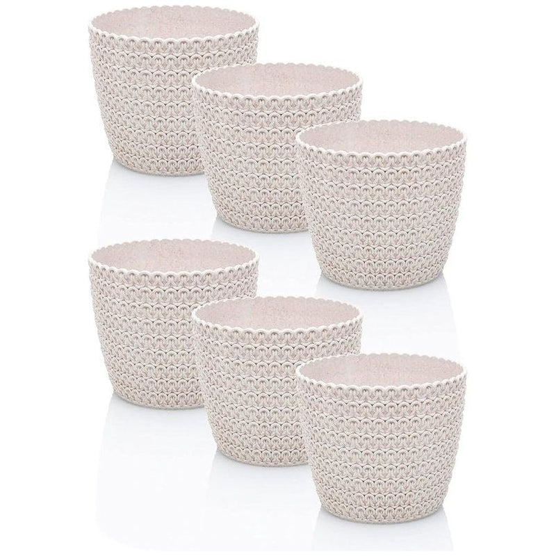 Bloempot, 6 x 10,8 cm, crème-wit, 30% houtgehalte, kunststof plantenpotten, kruidenpotset