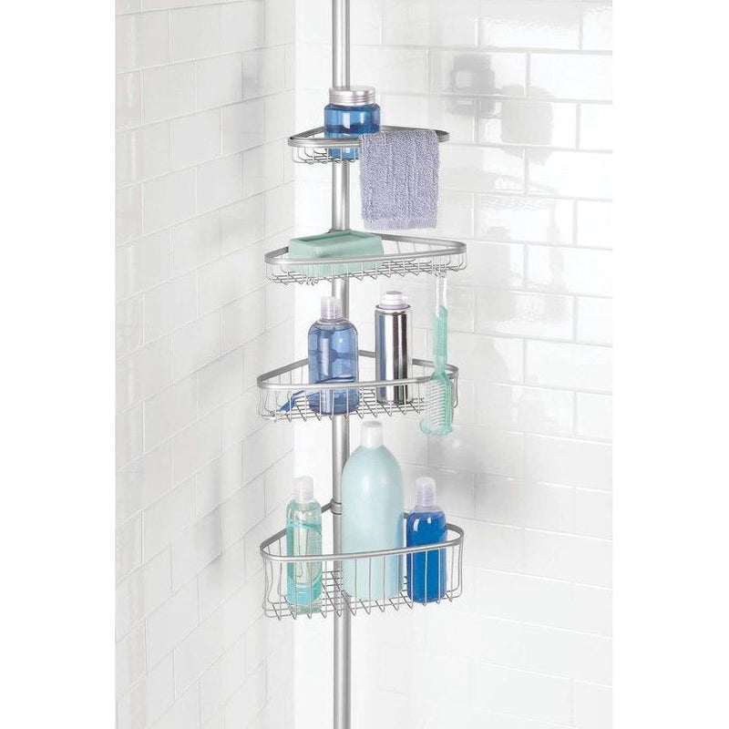 telescopische doucheregaal van metaal, shower caddy met uittrekbare stang voor shampoo, zeep, washandjes etc.. hoekdoucheregaal zonder boren, zilverkleuren