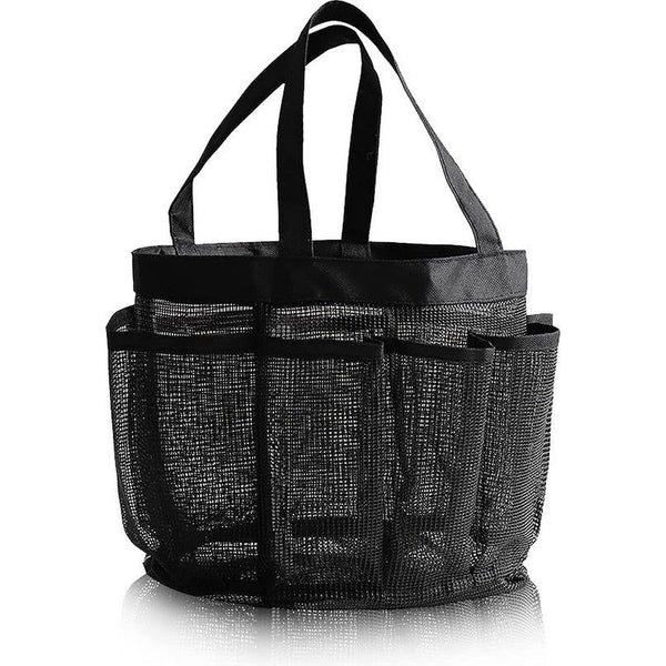 Strandtas, klein, mesh, standaard familiebadtas met zakken, grote capaciteit, strandtas, nettas, zwemtas, ultralicht, opvouwbare handtas voor strand, vakantie, reizen, winkelen, zwart