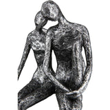 Figuursculptuur van een zittend stel op de rand H 25 x B 18 in antieklook zilver