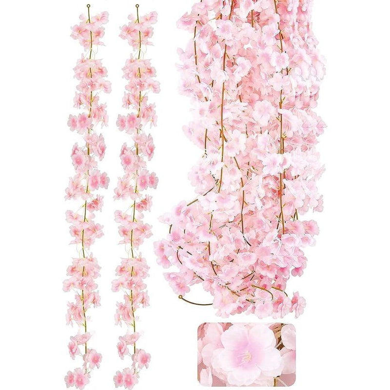 Bloemenslinger, 2 stuks, namaakkersenbloesem, bloemen, zijde, kersenbloesem, sakura, kersenbloesem, hangende wijnslinger, voor decoratie, Kerstmis, bruiloft, tuinfeest, roze