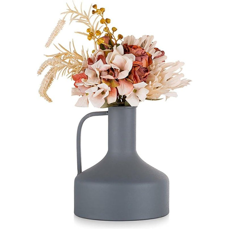 Metalen blauwe vaas met handvat, Scandinavische smalle halzen, modern, cilindrische bloemenvaas voor pampasgras, kunstbloemen, droogbloemen, decoratieve vazen voor tafeldecoratie, woonkamer.