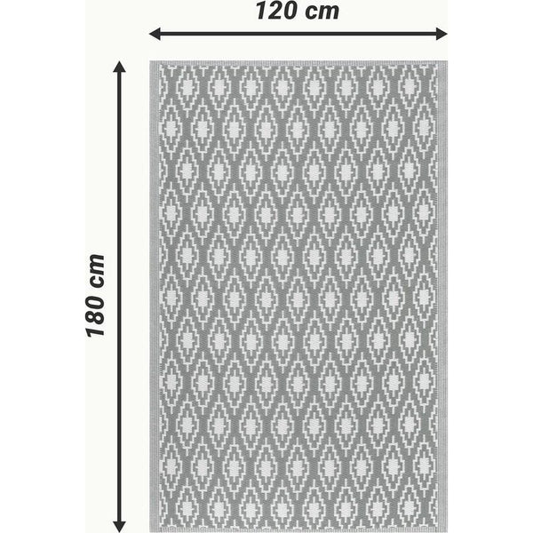 Buitentapijt, 120 x 180 cm groot, terrastapijt, balkontapijt, buitentapijt, balkon, tapijt, tuin, loper, tuintapijt, ruitpatroon, donkergrijs.