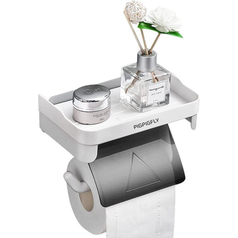 Toiletpapierhouder Met Plank, Zelfklevende Toiletrolhouder, Boorvrije Badkameraccessoires, Abs-Materiaal, Toiletrolhouder + Zelfklevende Haak