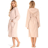 Badjas voor dames, 100% katoen, Oeko-Tex®-gecertificeerd, XS, S, M, L, XL, ochtendjas met capuchon, 2 zakken, riem