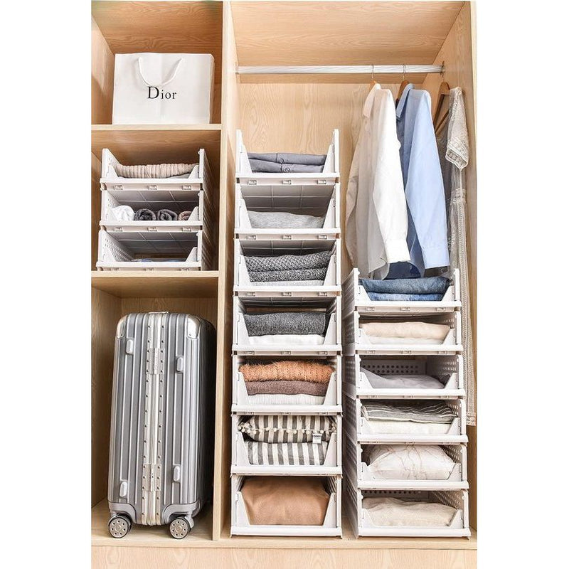 Opvouwbare kledingkast, opbergdozen, organizer, rek, kast voor keuken, slaapkamer, badkamer (wit, 3 stuks)