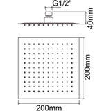 Regendouchekop (200 * 200 mm), vierkante douchekop, RVS, vierkant
