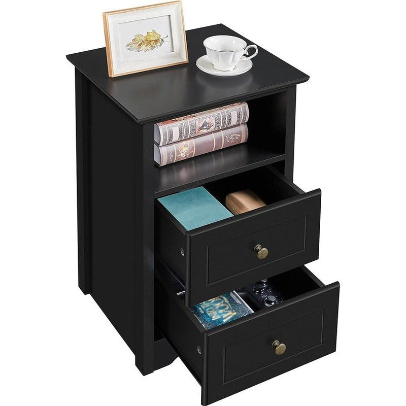 Nachtkastje nachtkastje met 2 laden en 1 open legplank, eenvoudige bijzettafel, boxspringbed, nachtkastje voor slaapkamer en woonkamer, zwart