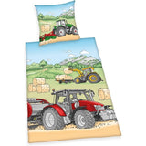 Set beddengoed tractor, kussensloop: 70x90 cm, dekbedovertrek: 140x200 cm, materiaal: 100% katoen, renforcé, met soepel lopende ritssluiting