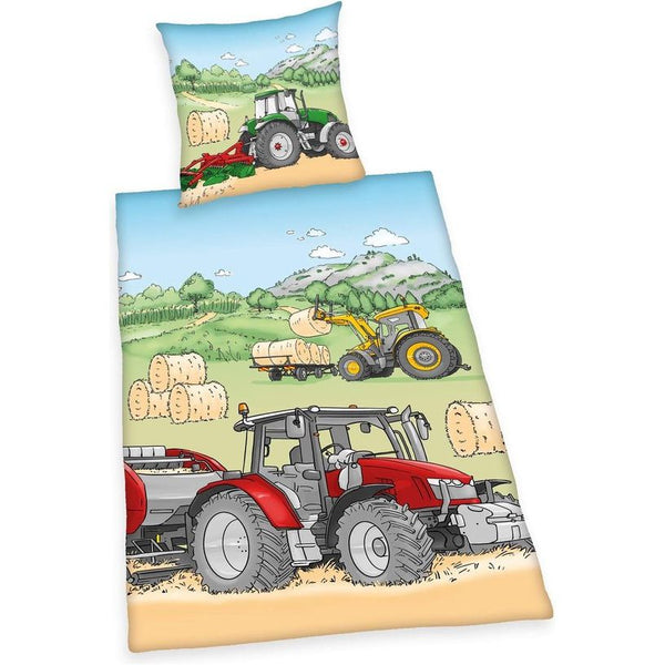 Set beddengoed tractor, kussensloop: 70x90 cm, dekbedovertrek: 140x200 cm, materiaal: 100% katoen, renforcé, met soepel lopende ritssluiting