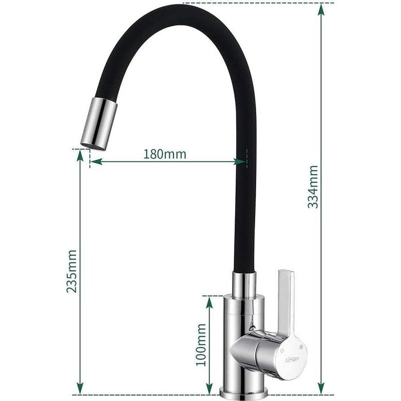 Zwarte keukenkraan met flexibele uitloop, waterkraan keuken 360° draaibaar, hoge uitloop wastafelarmatuur, roestvrij staal eengreepsmengkraan, hoge druk mengkraan voor enkele / dubbele spoelbak