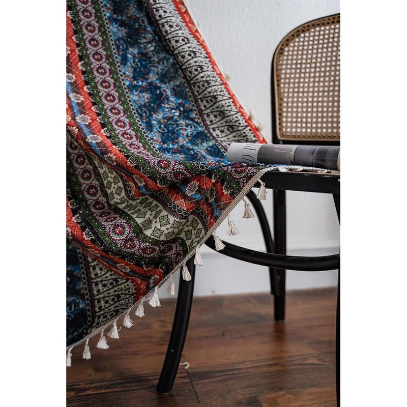 Boho gordijnen set van 2 gordijnen met beige kwastjes katoen linnen halfverduisteringsgordijnen doorschijnende gordijnen met stangdoorgang voor woonkamer slaapkamer, 240 x 150 cm (HxB)