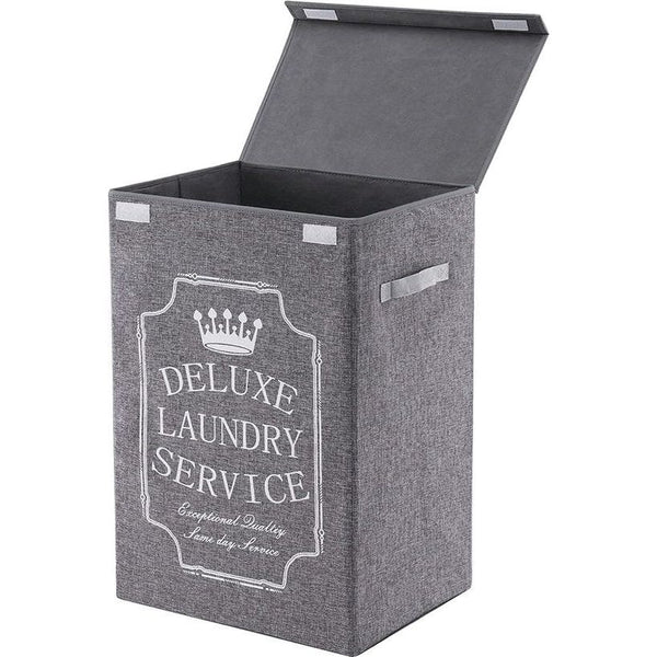 Wasmand met deksel, opvouwbare wasmand waskist, stabiele waskoffer, wasmand met deksel, 30 x 40 x 60 cm, grijs