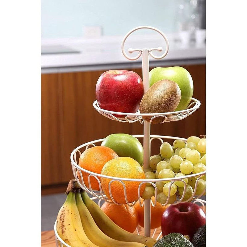 3-trapse decoratieve fruitmand, wit, 33 x 33 cm